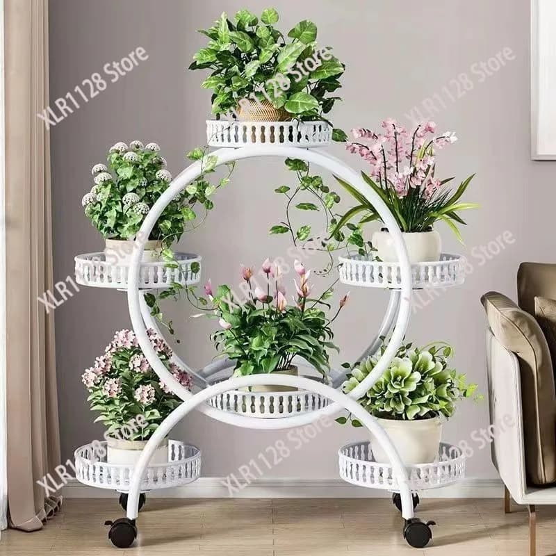 Wheeled Vertical Plant Stand Multi-Layer Flower Pot Organizer for Household Balcony & Indoor Use