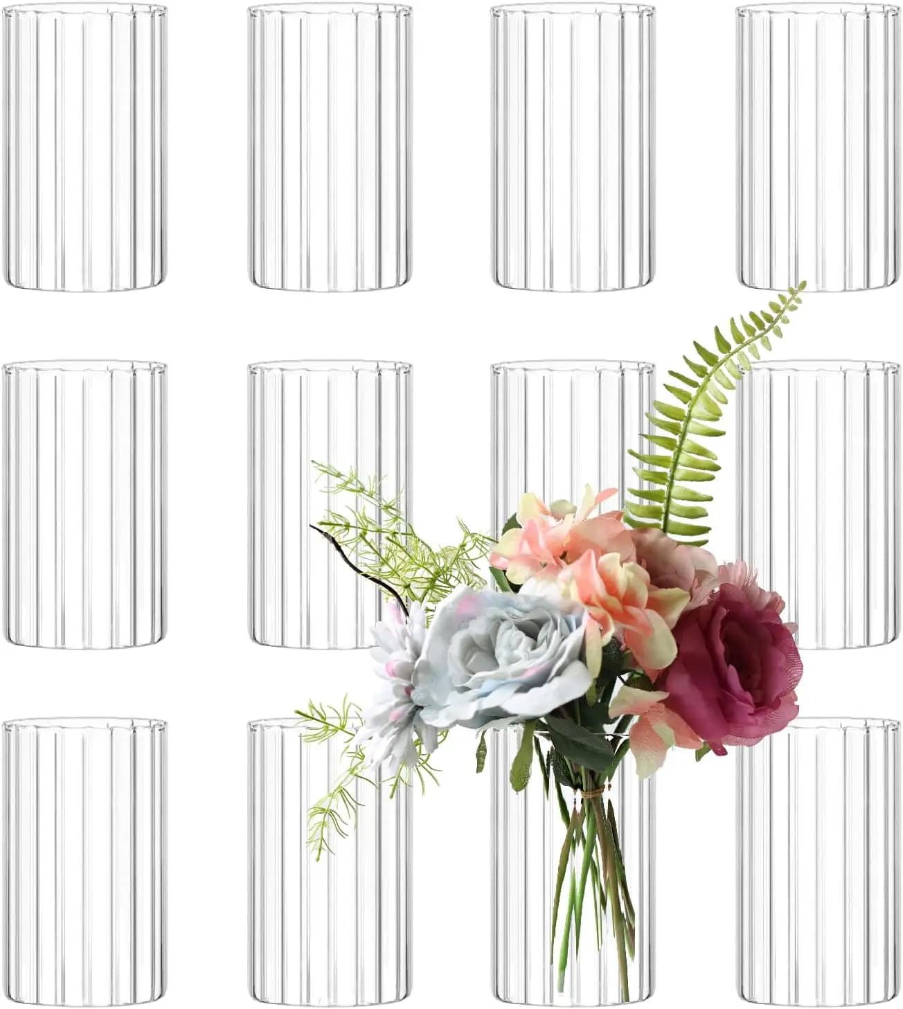 Set of 12 Transparent Glass Jars for Centerpiece, Wedding Decorations and Candle Holder