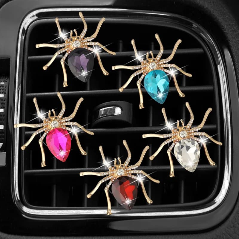 Diamond Crystal Spider Deodorants for Auto Air Vent Clips Cute Auto Diffuser Vent Clip Interior Decor Car Accessories for Women