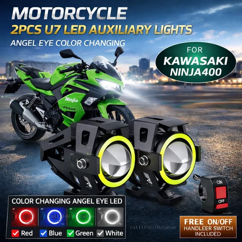 Faro LED Impermeabile per Moto 3000LMW U7, Luce Antinebbia e Spot LED per Moto con Interruttore per KAWASAKI NINJA400 Z400 NINJA