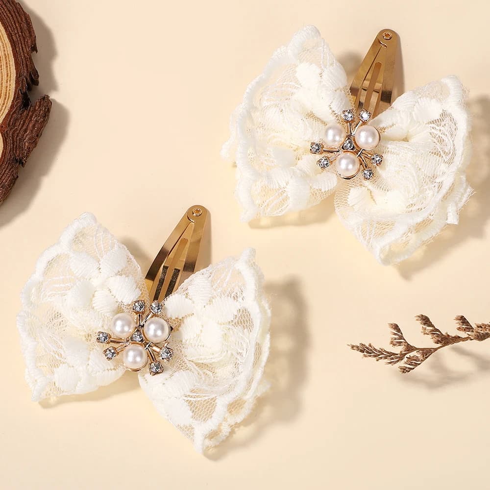 2/4cps Elegant Retro Lace Tape Bowknot Back For Women Girls Fashion Hair Clips Accessories for Sweet Hair Princess BB Cli