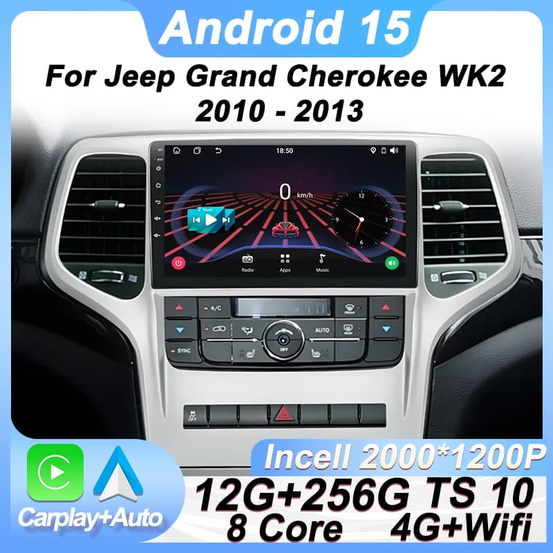 Autoradio Android 15 con Carplay per Jeep Grand Cherokee WK2 2010-2013, Schermo Multimediale per Auto, 8 Core