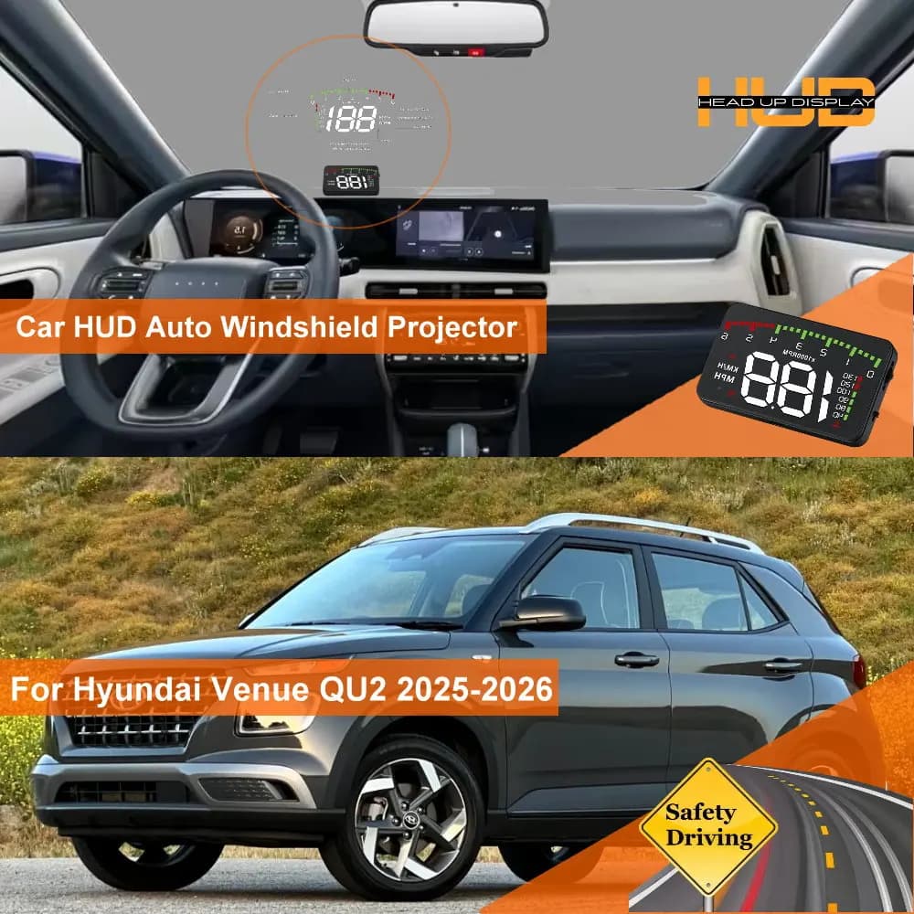 Car HUD Head Up Display For Hyundai Venue QX 2019-2026 QU2 2025-2026 Auto Windshield Projector Accessories