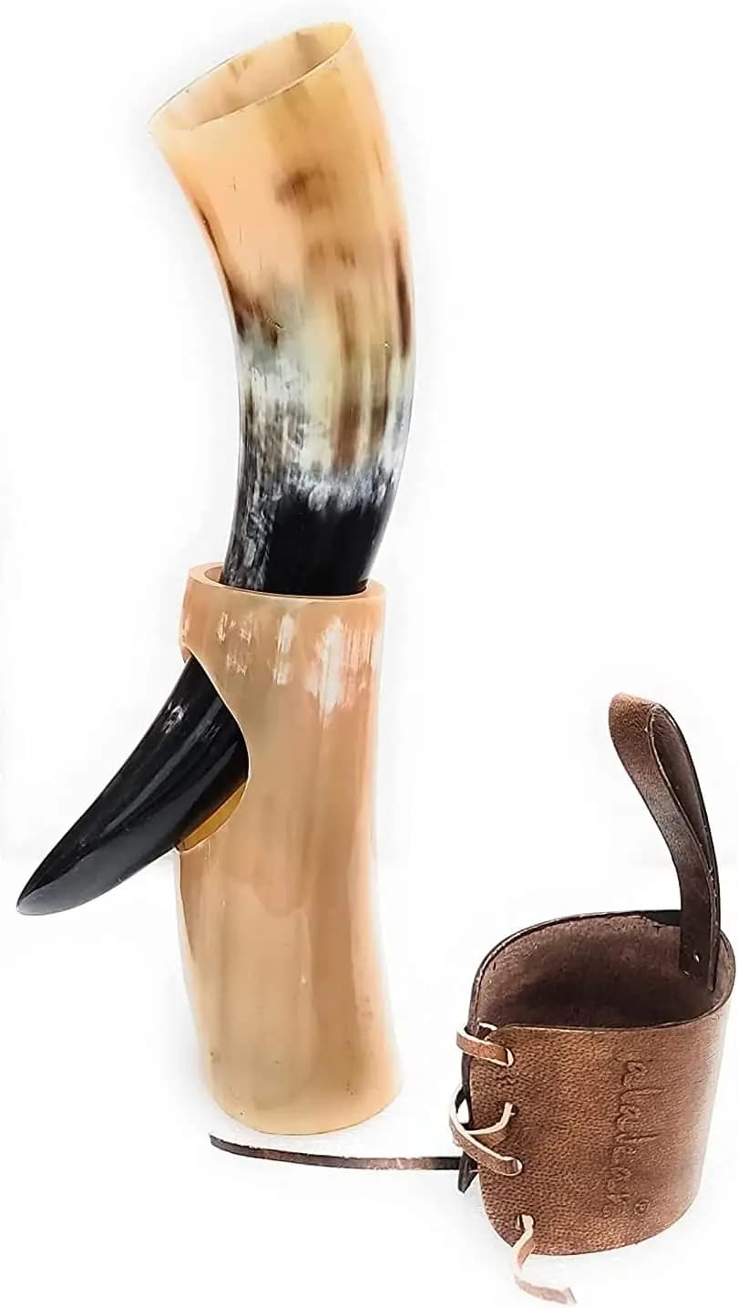 Bicchieri a forma di corno vichingo da 10oz | Calici Artigianali in Vero Corno da 9'-12' per Ale, Vino, Birra - Stile Norreno