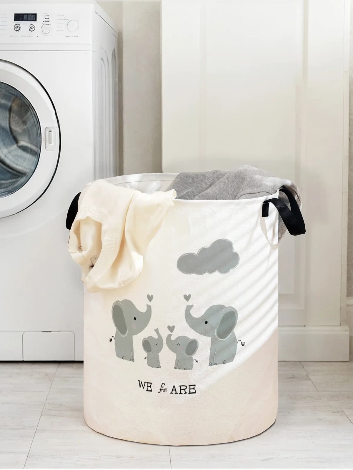 Scatola portaoggetti circolare con stampa a fantasia elefante, adatta per riporre vestiti e libri, comoda per cesti per il bucato