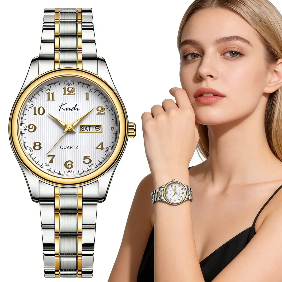 Orologio da donna alla moda con cinturino in acciaio inossidabile, semplice calendario digitale, orologio al quarzo casual.