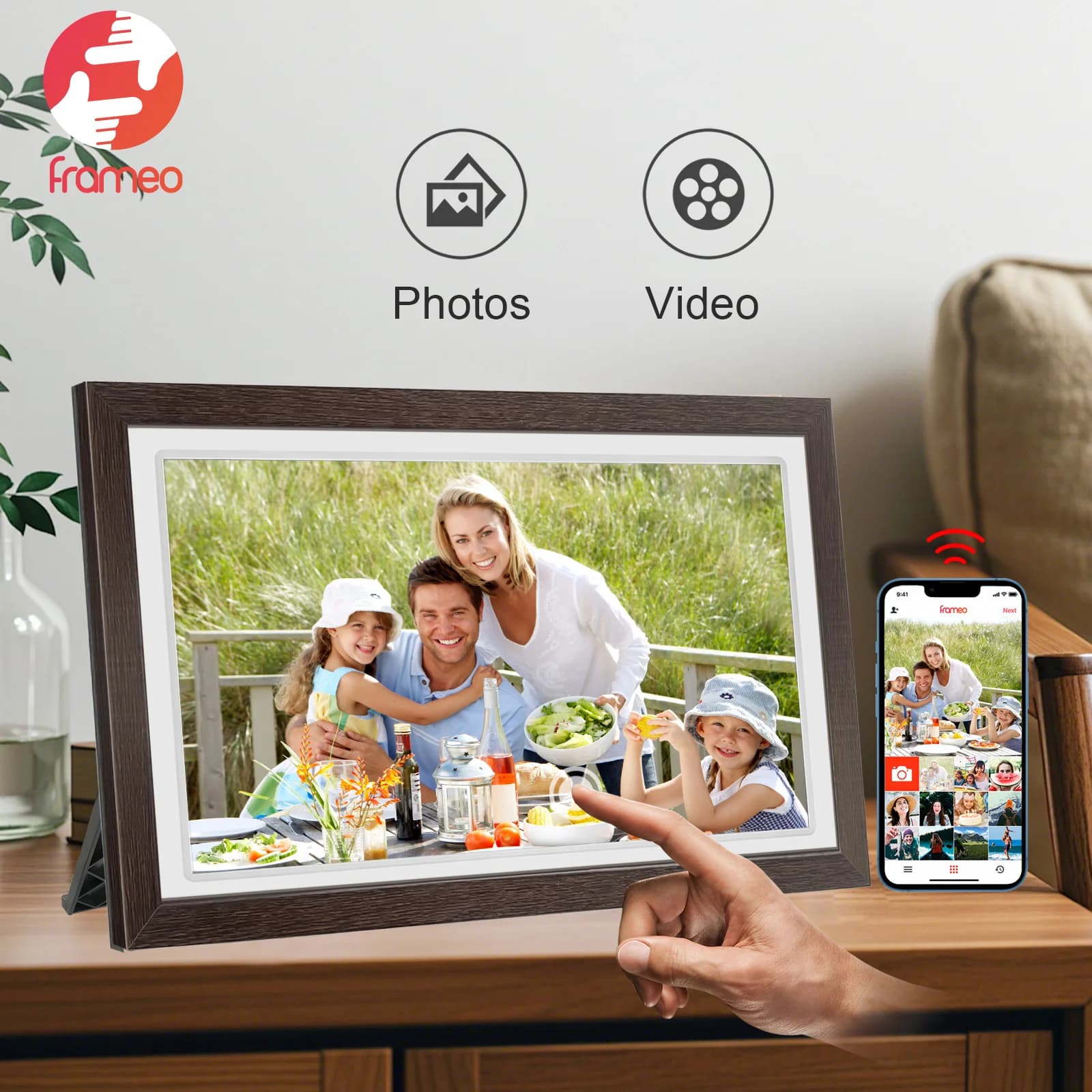 21.5-Inch WiFi digital photo frame with Frameo application 1920 * 1080P touchscreen wall-mounted digital photo frame