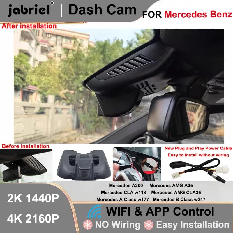 Dash Cam 4K Wifi Plug and Play per auto, DVR per Mercedes Benz Classe A w177, Classe B w247 w118, per Mercedes Benz AMG A35 CLA35.