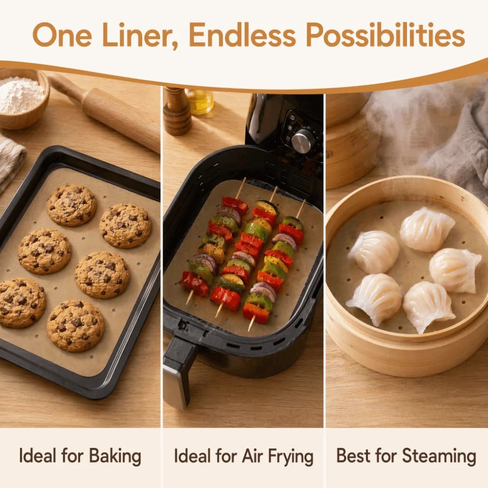 100pcs Paper Square Air Fryer Parchment Perforated Double Sided Grade Disposable Oil Proof Non Stick Heat Resistant