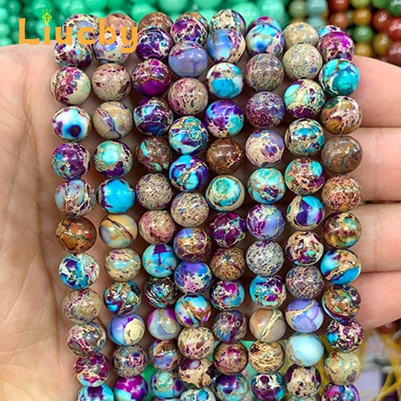 Colore misto Pietra naturale Pietra fantasia Viola Blu Perlina rotonda per creazione di gioielli Accessori fai da te Bracciale 15 "Pollici 4/6/8/10mm
