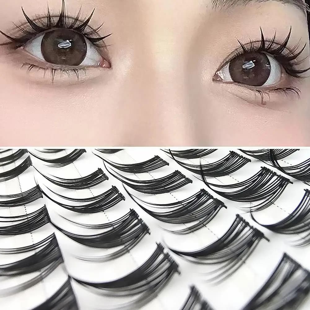 10 Folti di Ciglia Finte Individuali Stile Anime Manga, Extension Ciglia Naturali Effetto Wispy, Strumenti per il Trucco