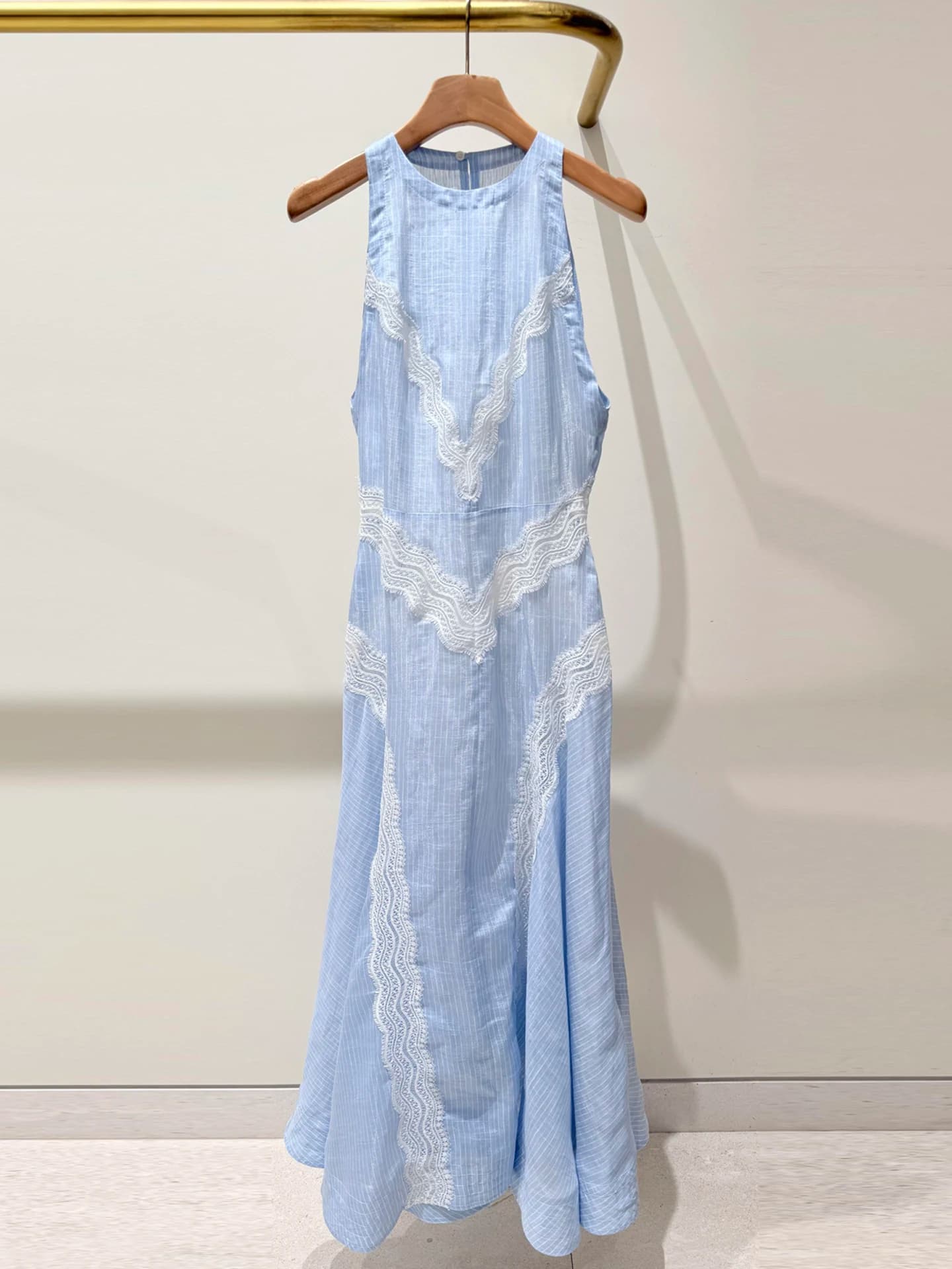 Abito Lungo da Donna S Home Nan You di Alta Gamma con Pizzo a Righe, Stile Elegante per il Lavoro, Vita Alta, Silhouette a Trapezio, Estate 2026