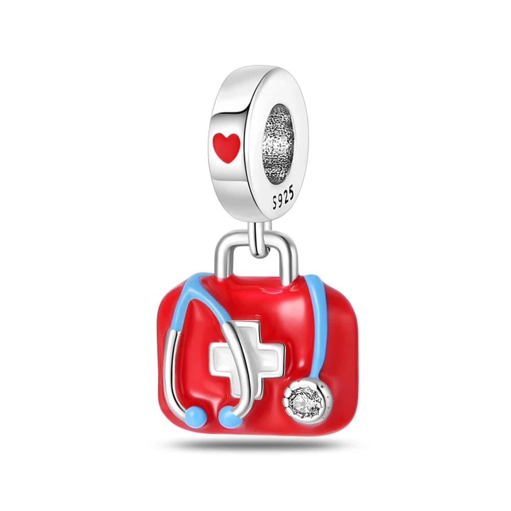 Ciondolo a forma di kit di pronto soccorso con stetoscopio, compatibile con braccialetti originali in argento 925, permedico, sanitario, grazioso gioiello, regalo per donna