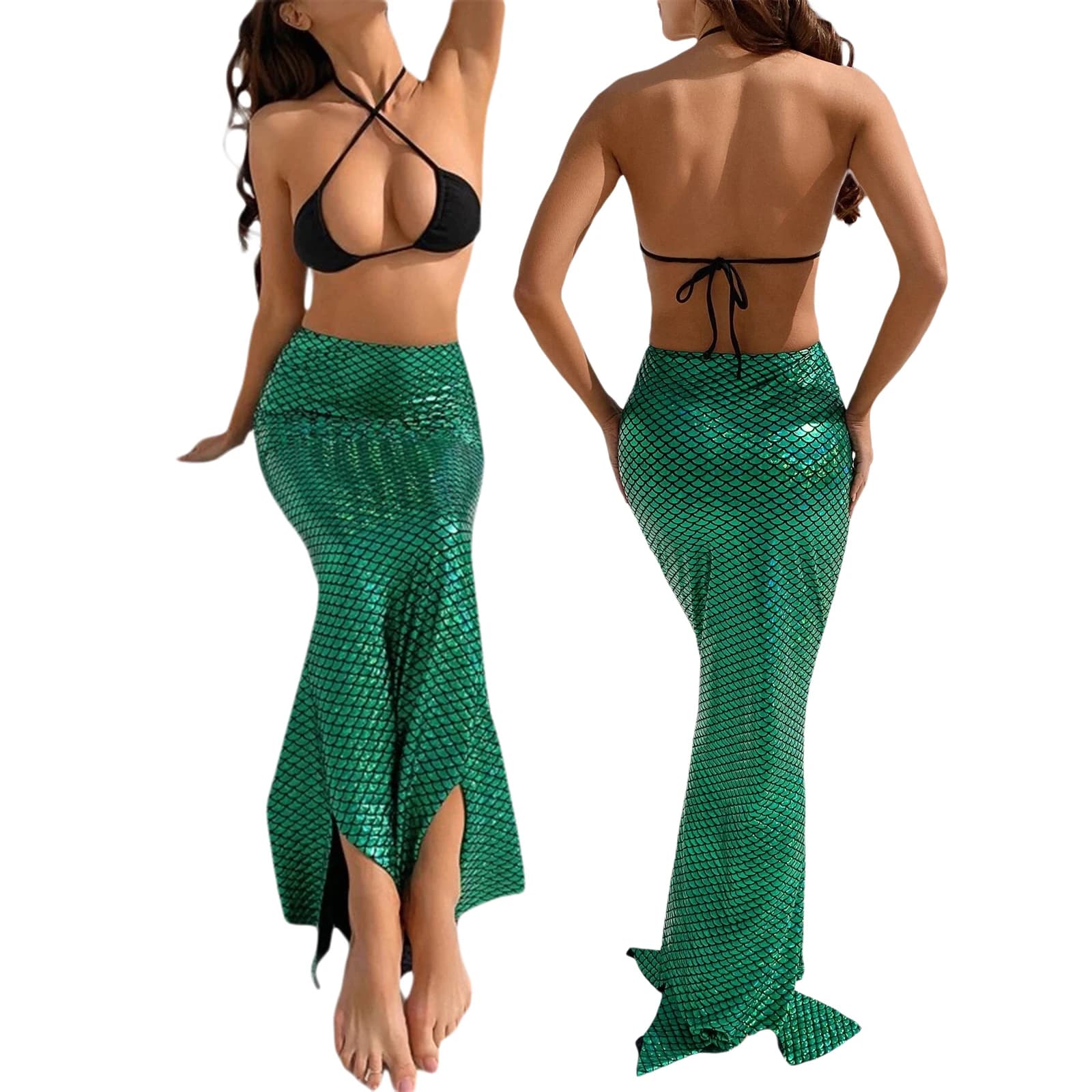 Gonna lunga femminile di nuovo stile Hotsweet Beachwear, abito aderente con gonna a vita alta con stampa a squame di pesce