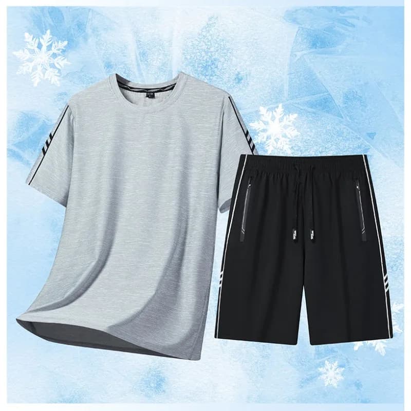 Completo Estivo da Ciclismo per Uomo, Traspirante e ad Asciugatura Rapida, Set Casual in Due Pezzi, Alla Moda in Seta Ghiacciata con Maglia a Maniche Corte e Pantaloncini