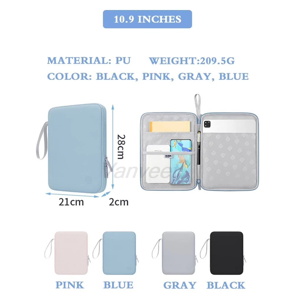 Borsa per tablet impermeabile in PU, custodia protettiva compatibile con vari modelli, borsa per tablet da 10,9 pollici e 12,9 pollici, impermeabile.