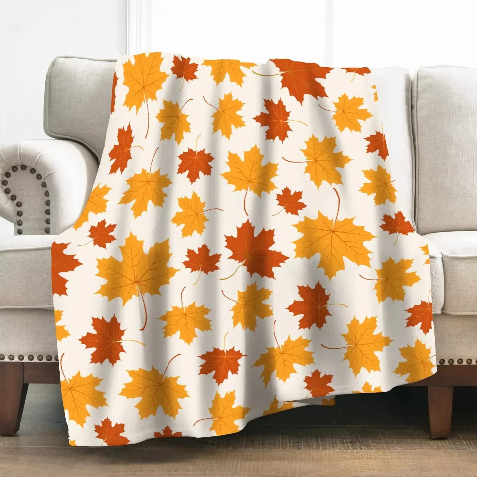 Coperta con foglie d'acero, regalo per ragazze e ragazzi, morbida coperta autunnale con foglie d'acero per il giorno del Ringraziamento, Halloween, per divano letto