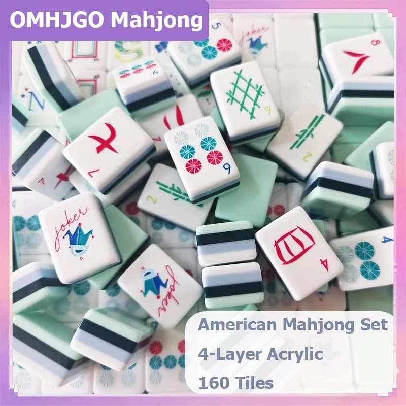 Set di Mahjong Americano Premium in Vendita, Tessere in Acrilico Incise a 4 Strati, Turchese Pallido, per Intrattenimento Familiare