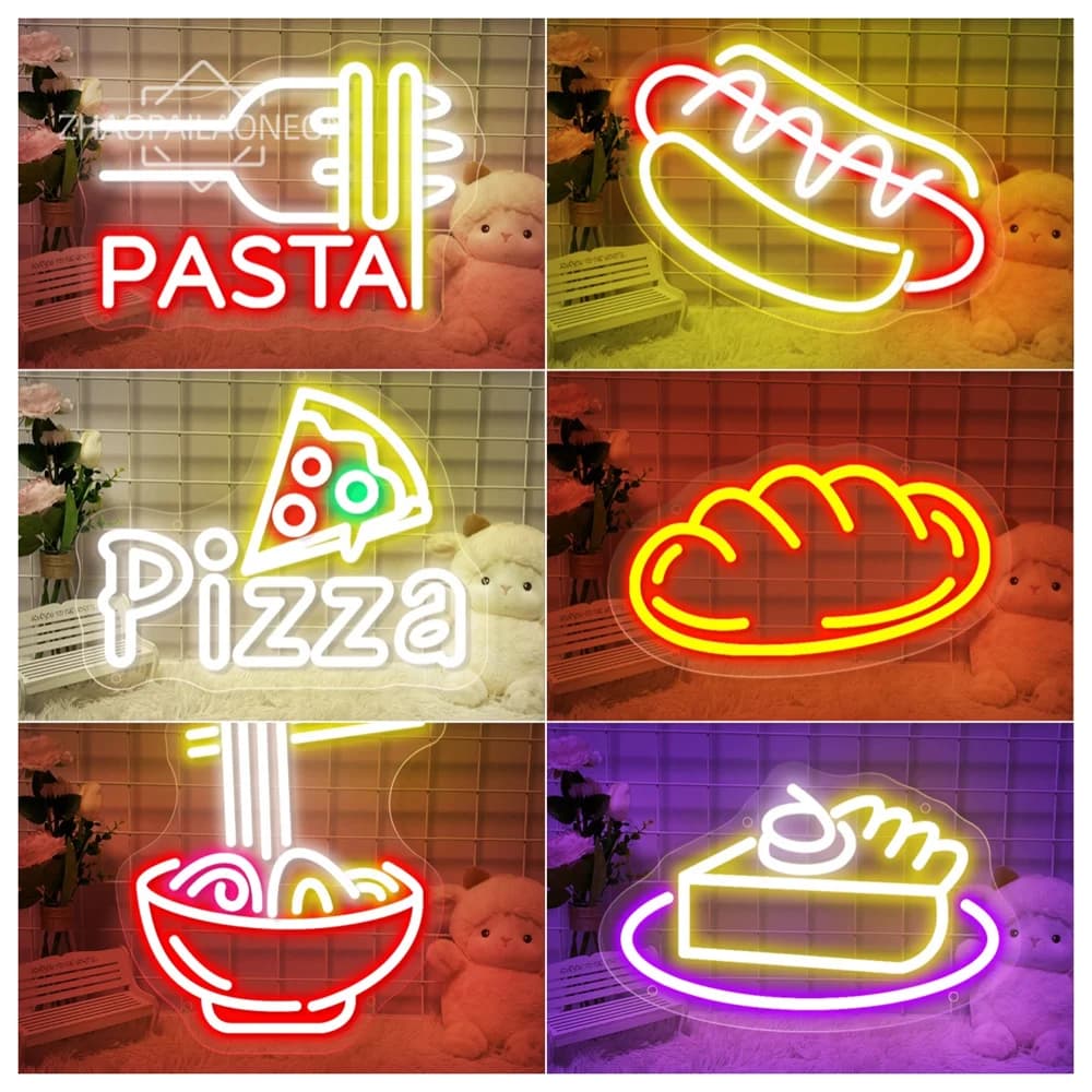 Insegne al neon a led Hotdog Pizza Insegna al neon aperta Ristorante aziendale Bar Negozio Decor Luci notturne a led per la decorazione della stanza di arte della parete USB