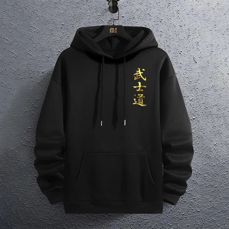 2025 New Fashion Men's Bushido Print Hoodie High Grade Male Outdoor Casual Sport Hooded Sweatshirt Home Outdoor Comfort Pullover