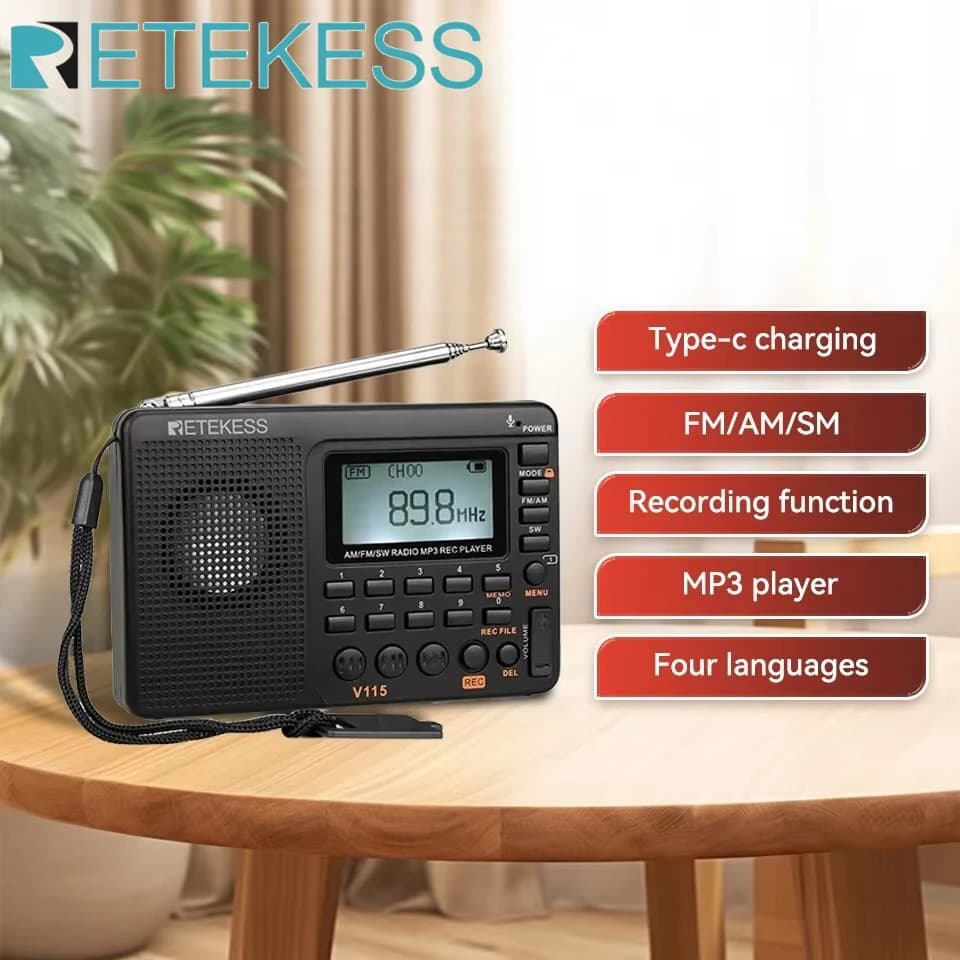 Radio FM AM SW Radio portatili AM FM batterie Radio a onde corte ricaricabili altoparlante registratore USB Full Wave