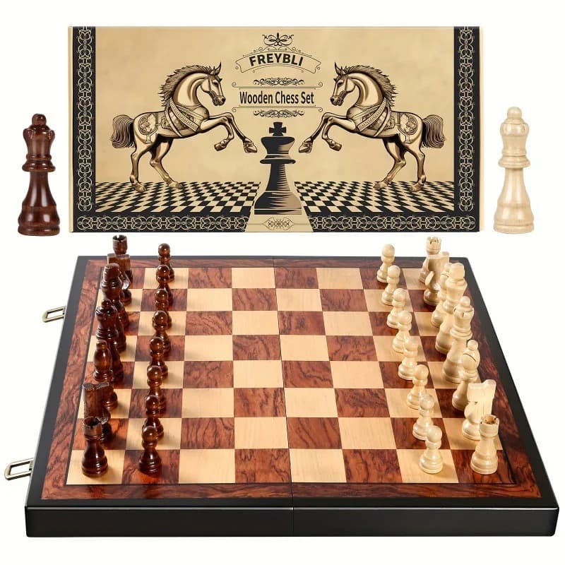 Set di Scacchi in Legno con Manuale, Scacchiera Pieghevole Fatta a Mano per Adulti e Bambini, Regalo per Bambini, Gioco da Tavolo