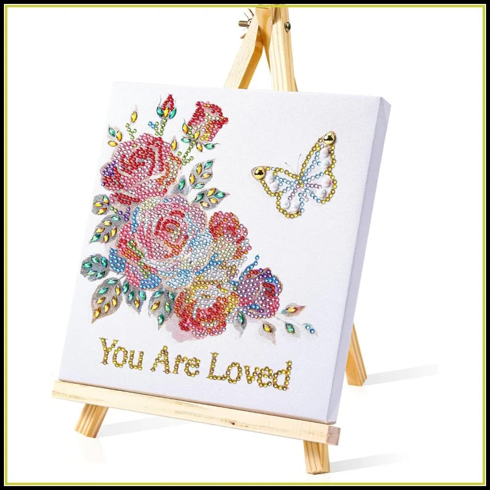 Kit Pittura Diamante 5D per Adulti - Quadro Incorniciato 20x20cm con Supporto, Diamanti a Forma Speciale, Decorazione da Scrivania, Regalo per Lei