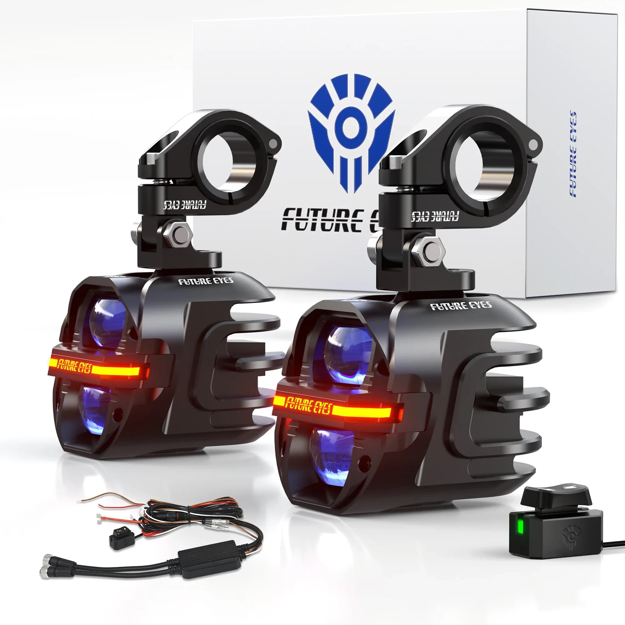 Future Eyes X80 - Fari Fendinebbia LED per Moto da 120W, Luci Ausiliarie Ambra e Bianche con DRL e Strobo, Faro Impermeabile