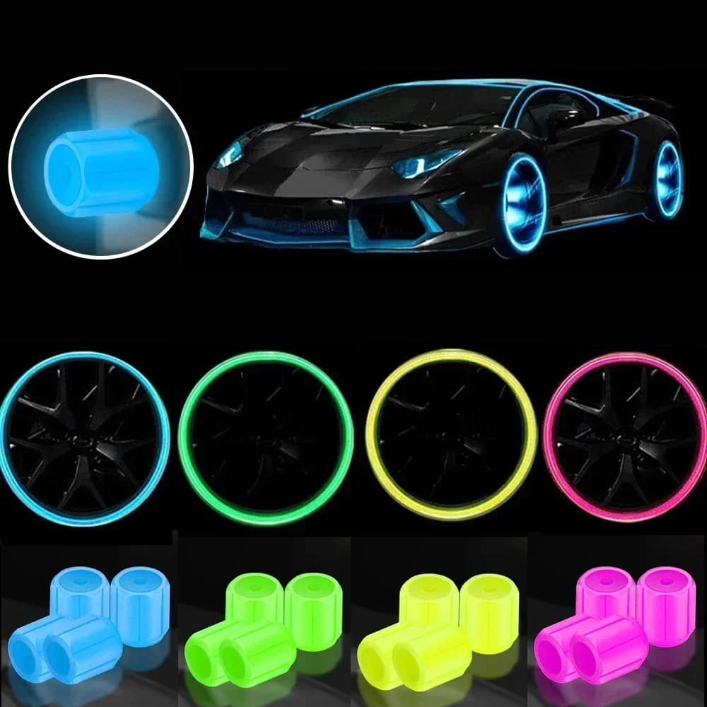 Cappucci valvole luminosi Fluorescente Notte incandescente Decor Auto Moto Bicicletta Mozzo ruota Tappo stelo valvola Styling Accessori auto