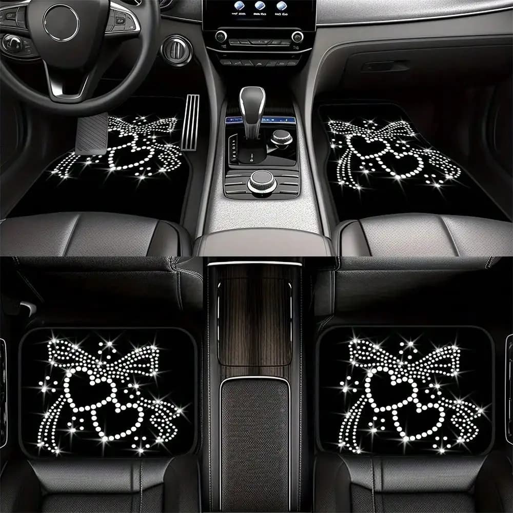 Set of 4 car mats with bow pattern, universal front and rear mats for protection and dust protection, car interior accessories