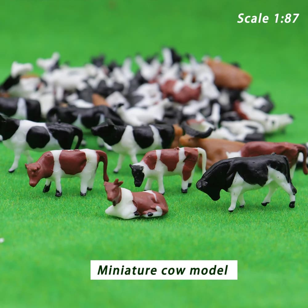 Scala 1:87 Mucche in miniatura Modello ABS Animali di plastica Giocattoli per bovini per fai da te Creazione di materiali per scene di fattoria HO Kit diorama 20 pezzi