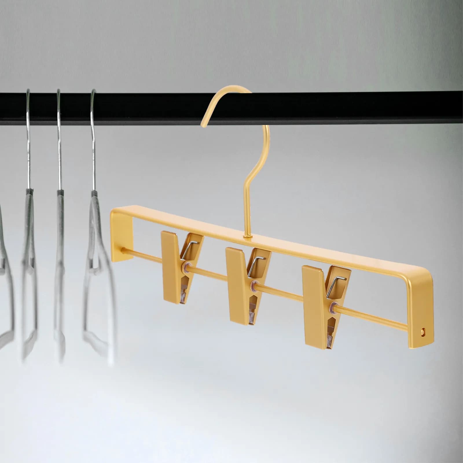 Golden aluminum alloy clothes hanger, durable, with pants clip, space saving, clothes organizer, scarve hangers, metal clothes hangers