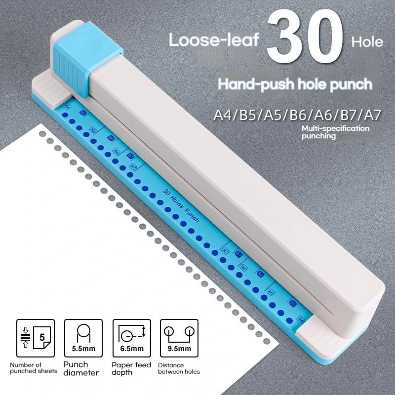 Punzone perforato a 30 fori A4 B5 A5 B6 A6 B7 A7 Notebook a fogli mobili Planner Carta fai da te Spinta a mano Forniture di cancelleria scolastica