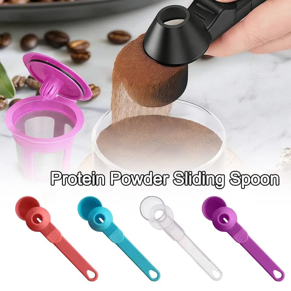 New Spill-Proof Protein Powder Sliding Spoon Reusable with Longer Handle Powder Spoon Measuring Spoon Funnel Kitchen Gadgets