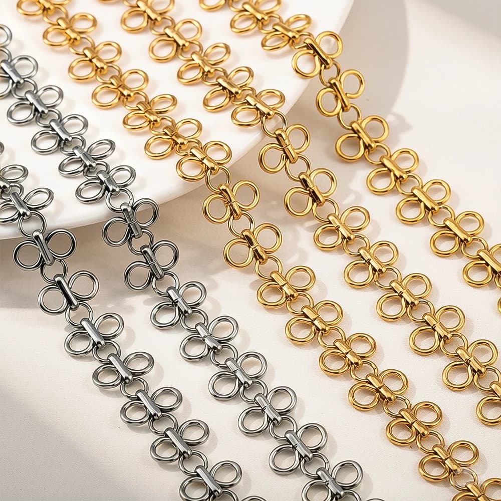 0.5/1M Stainless Steel Flowers Bow Knot Rhombus Chains for DIY Handmade Jewelry Making Bracelet Necklace Clothing Accessories