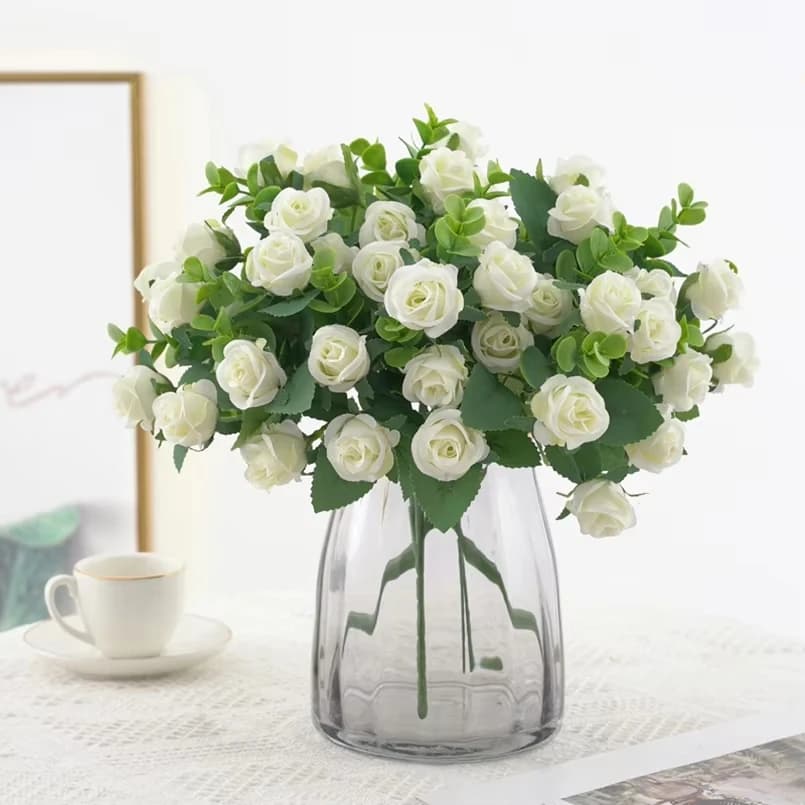 Artificial Flowers Vase Home Decor Outdoor Garden Festival Eucalyptus Leave Fake Plants Wedding Party Silk Rose gift box Bouquet