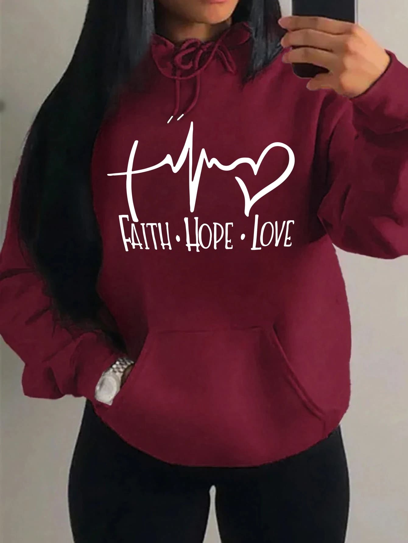 Faith Hope Love Letter Graphic Felpa con cappuccio da donna Street Casual Felpe larghe Autunno Pullover in pile Hip Hop O-Collo Abbigliamento femminile