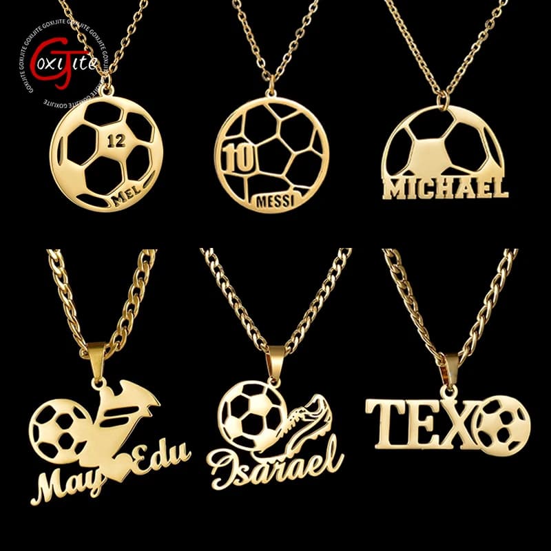 Goxijite Ciondolo serie sportiva personalizzato per ragazzi Lettera personalizzata in acciaio inossidabile Collane da calcio Regalo di gioielli di compleanno