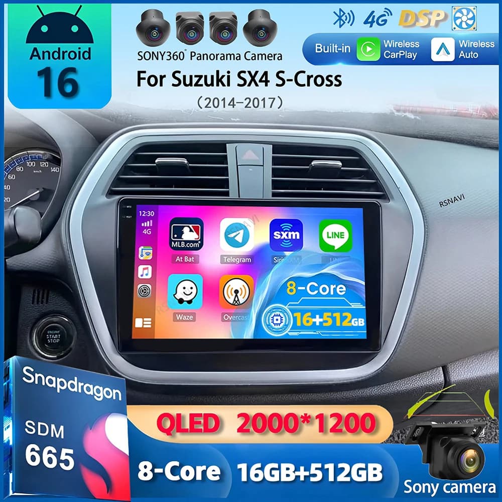Android 15 Autoradio Per Suzuki SX4 S-Cross 2014 2015 2016 2017 Lettore Multimediale Stereo GPS WIFI + 4G wireless Carplay Auto video