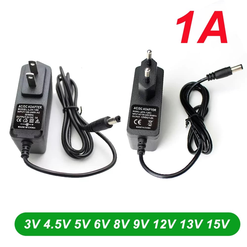 Adattatore di alimentazione AC-DC 100V-240V 3V 4.5V 5V 6V 8V 9V 12V 13V 15V 1A Adattatore di alimentazione universale Adattatore per caricabatterie Spina UE USA