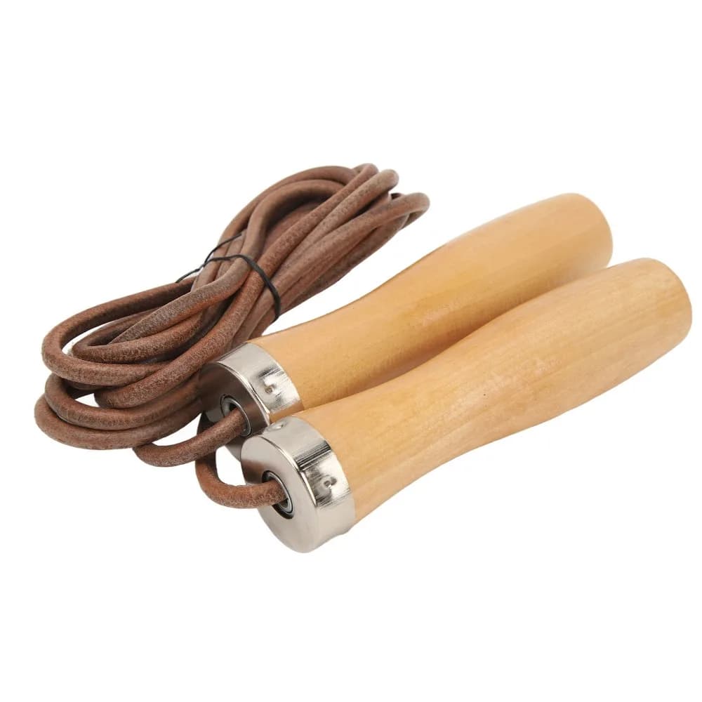 Rope Skipping Cowhide Leather Jump Rope Wooden Handle Portable Leather Jump Rope Skipping Rope Sport Activities
