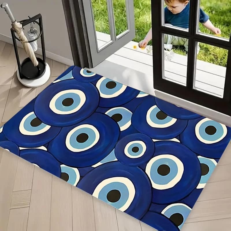 Evil Eye Area Rug Carpet, Non Slip Floor Mat, Multi-Size Deep Blue Lucky Eye Pattern Washable Doormat Durable Entryway Floor Rug