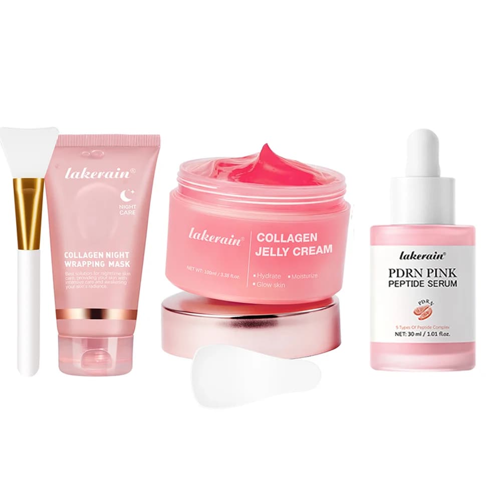 4 pz/set Collagene Gelatina Crema Peel-Off Maschera Salmone Collagene essenza Collagene Durante La Notte Maschera Per Il Viso Avvolgente Rassodante Idratante