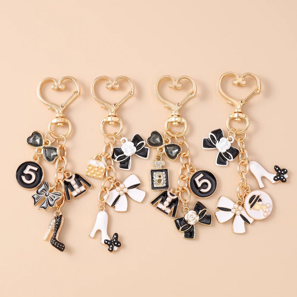 Fashion Enamel Women Hat Coat Keychain Pearl Flower Key Ring Pendants for Handbag Decor DIY Handmade Jewelry Gifts