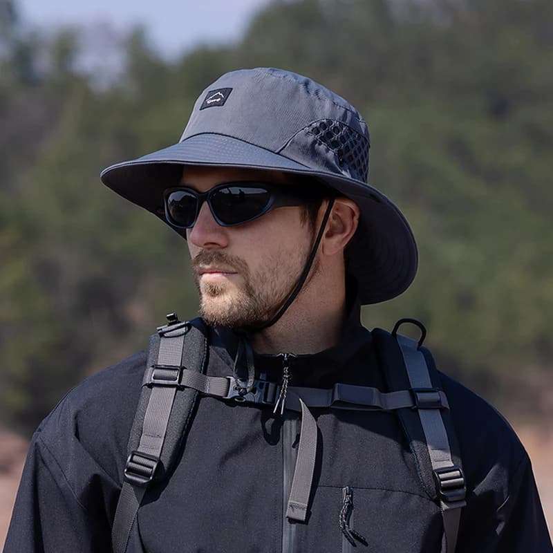 Xinbaoguan 100% poliestere 9228 estate uomo traspirante parasole cappello da bacino a tesa larga protezione solare cappello da pescatore