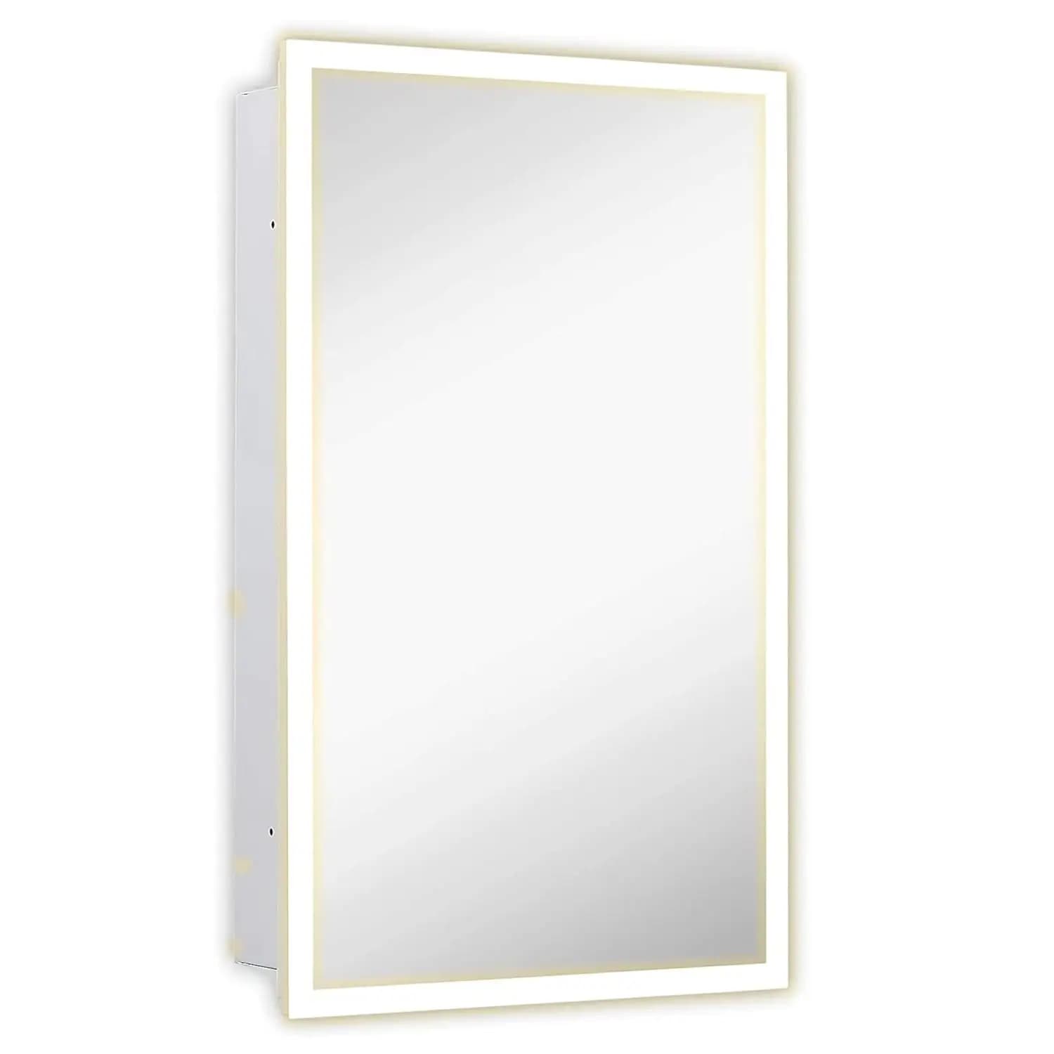 Armadietto Portamedicinali da Parete con Specchio, Quattro Ripiani in Vetro, Retroilluminazione LED, Organizer Moderno Rettangolare per Bagno