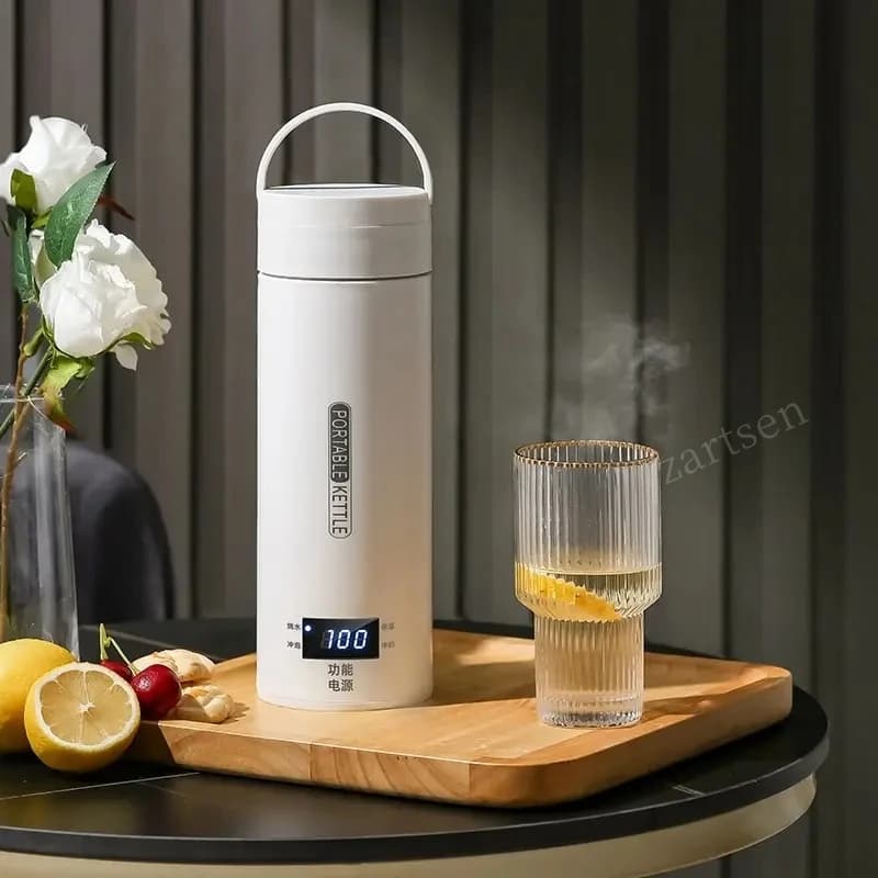 Electric kettle 500 ml Portable tea and coffee maker Travel boil water Thermal cup Anti-scottage water bottle English menu