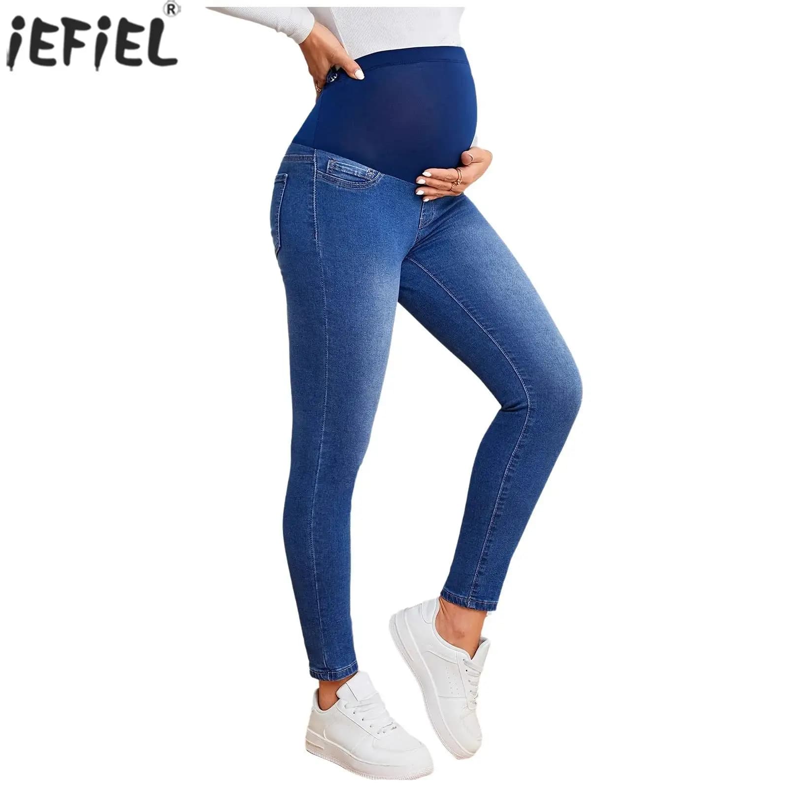Jeans Premaman Skinny da Donna, Comodi e Elasticizzati, con Tasche, Ideali per Shopping e Uscite Casual