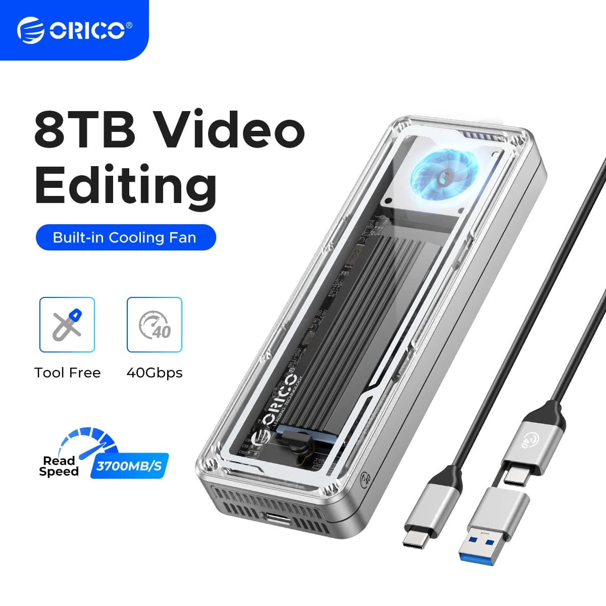 ORICO 40Gbps USB4 M.2 SSD Custodia da 8TB con ventola di raffreddamento PCIe4.0 NVME Custodia in alluminio compatibile Thunderbolt 3/4 per Mac