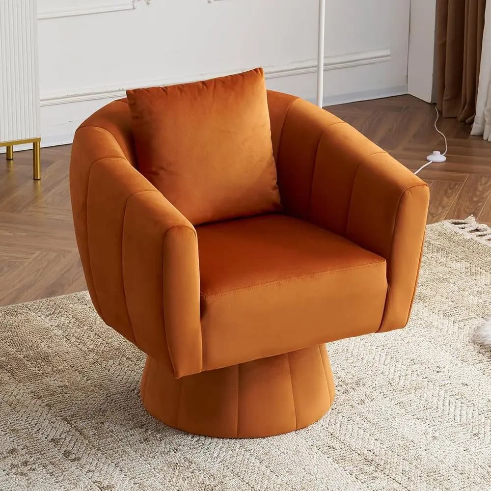 360 ° Poltrona Girevole in Velluto con Cuscini Morbidi per Soggiorno, Camera da Letto, Salotto e Ufficio (Arancione)